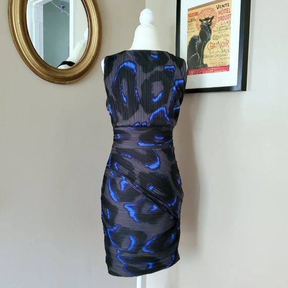 Halston Heritage Blue Gray Pleated Dress Size 4 - Picture 6 of 16